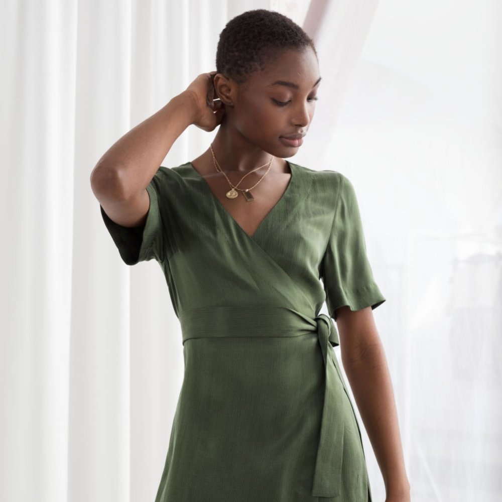 & Other Stories green Cupro Blend Wrap Dre…